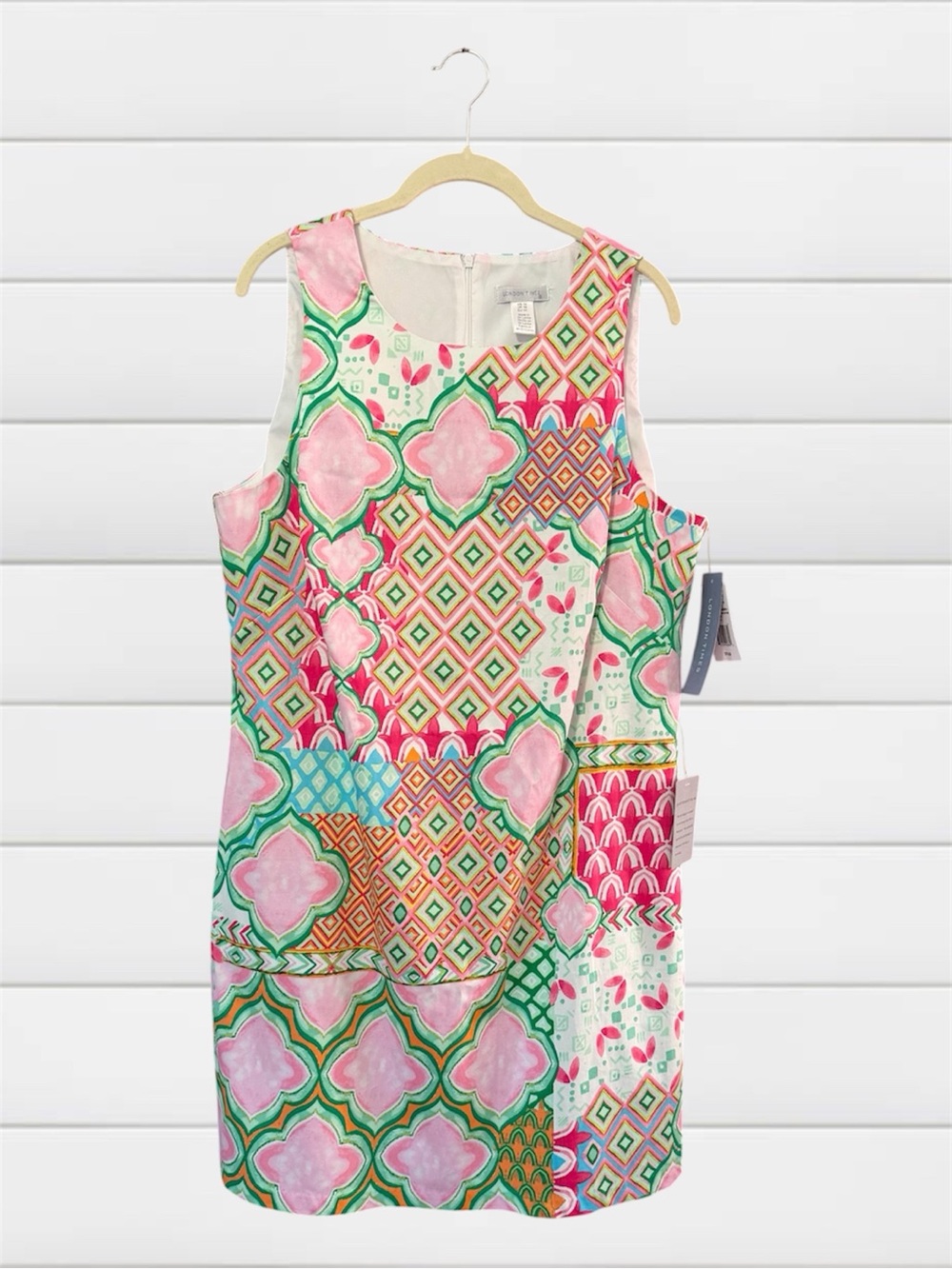 NWT London Times Colorful Pattern Cotton Stretch Sheath Dress Size 14